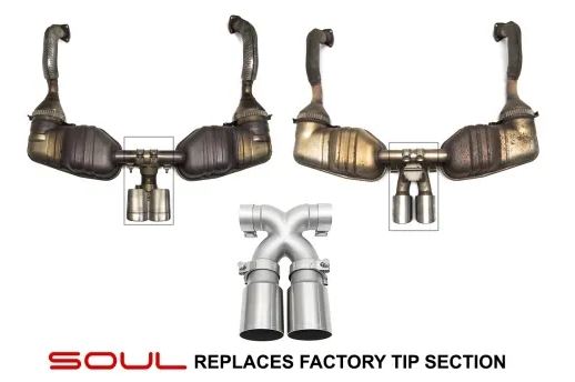 Porsche 718 Cayman / Boxster Bolt-On X-Pipe With Tips - Polished Chrome Tips - SOUL Performance