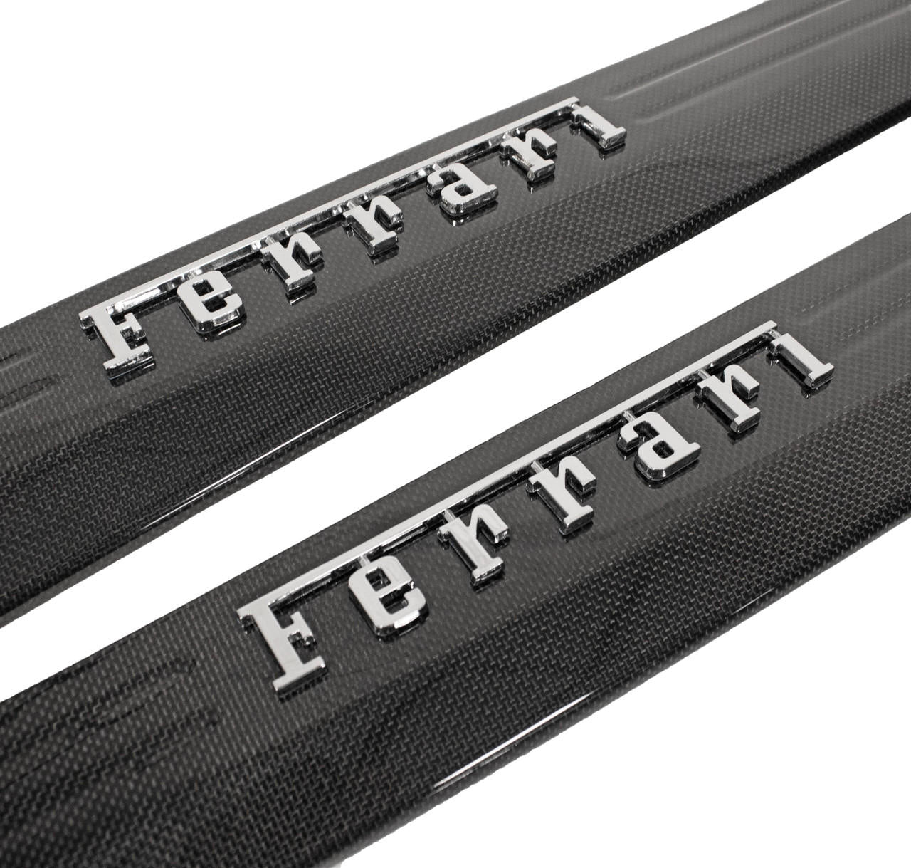 Fabspeed Carbon Fiber Door Sills with CHROME Raised Ferrari Script - Ferrari 458 Italia/Spider