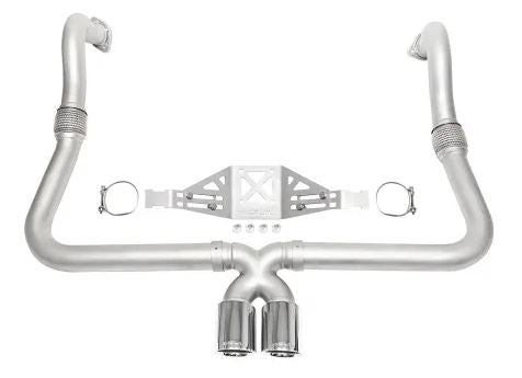 Porsche 718 Cayman / Boxster Performance Exhaust System - Manual Trans - Slash Cut Single Wall Tips (Brushed Finish) - SOUL Performance