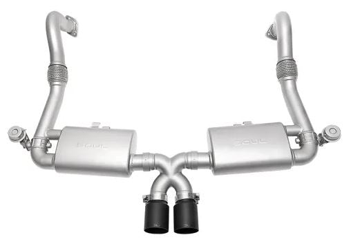 Porsche 718 Cayman / Boxster Street Package - (Valved) - Slash Cut Single Wall Tips (Satin Black) - SOUL Performance