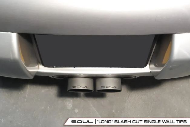 Porsche 987.1 Cayman / Boxster Bolt-On X-Pipe With Tips - "Long" Straight Cut Single Wall Tips - SOUL Performance