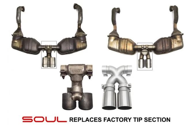 Porsche 987.2 / 981 Cayman / Boxster Bolt-On X-Pipe With Tips - Slash Cut Single Wall Tips  (Satin Black) - SOUL Performance