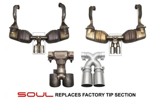 Porsche 987.2 / 981 Cayman / Boxster Bolt-On X-Pipe With Tips - Slash Cut Single Wall Tips  (Brushed Finish) - SOUL Performance