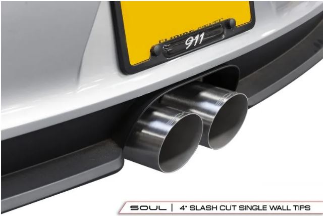 Porsche 991.1 GT3 / GT3 RS Bolt-On Exhaust Tips - 4" Slash Cut Single Wall Tips  (Brushed Finish) - SOUL Performance