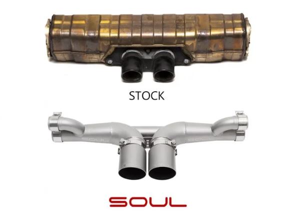 Porsche 991.1 / 991.2 GT3 Center Muffler Bypass Exhaust - 4" Straight Cut Single Wall Tips  (Brushed Finish) - SOUL Performance
