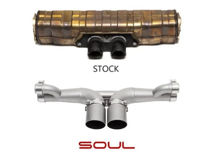 Porsche 991.1 / 991.2 GT3 Center Muffler Bypass Exhaust - 4" Straight Cut Single Wall Tips  (Brushed Finish) - SOUL Performance