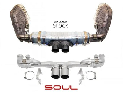 Porsche 991.1 / 991.2 GT3 Modular Competition Exhaust Package - Non-Valved - 4" Straight Cut Single Wall Tips  (Satin Black) - SOUL Performance