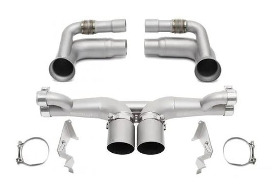 Porsche 991.1 / 991.2 GT3 Modular Competition Exhaust Package - Non-Valved - 4" Straight Cut Single Wall Tips  (Brushed Finish) - SOUL Performance