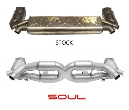 Porsche 991.1 / 991.2 Turbo Sport X-Pipe Exhaust System (includes Sport Catalytic Converters) - GT2 Style Single Wall Tips  (Signature Satin) - SOUL Performance