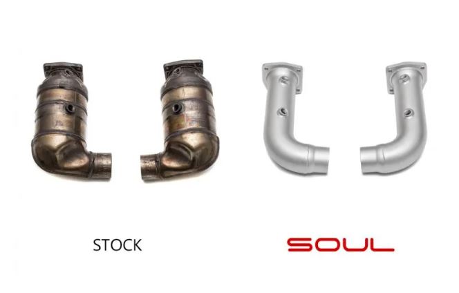 Porsche 991.1 / 991.2 Turbo Cat Bypass Pipes with O2 Spacers (pair) - SOUL Performance