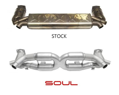 Porsche 991.1 Turbo Sport X-Pipe Exhaust System (includes Sport Catalytic Converters) - resuse factory tips - SOUL Performance