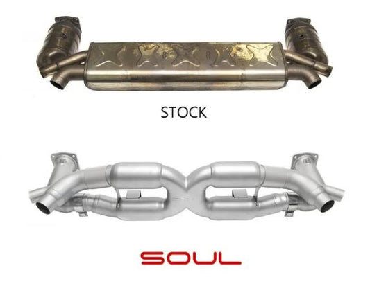 Porsche 991.1 Turbo Sport X-Pipe Exhaust System (includes Sport Catalytic Converters) - resuse factory tips - SOUL Performance