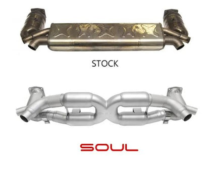 Porsche 991.1 / 991.2 Turbo Competition X-Pipe Exhaust System (includes Cat Bypass Pipes) - Straight Cut Single Wall Tips  (Signature Satin) - SOUL Performance