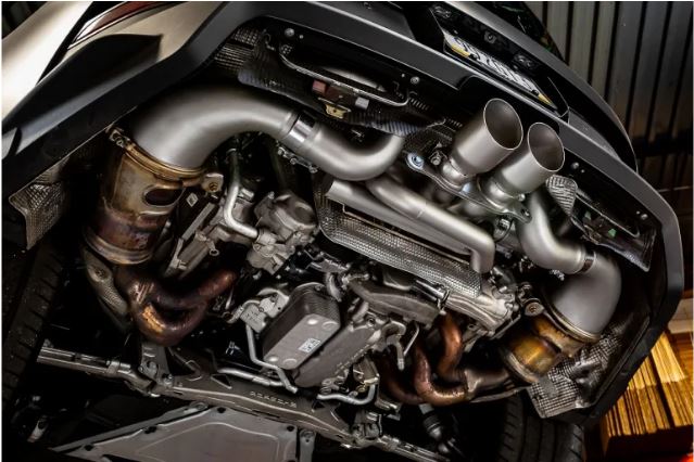 Porsche 992 GT3 Performance Exhaust System - 4" Slash Cut Single Wall Tips  (Satin Black) - SOUL Performance