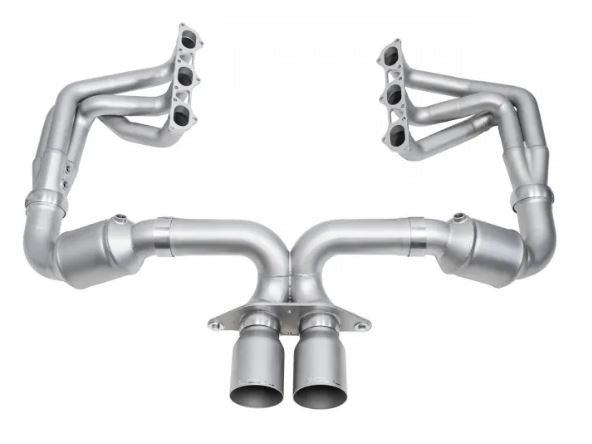 Porsche 992 GT3 Catted Race Exhaust System - 4" Slash Cut Single Wall Tips  (Satin Black) - SOUL Performance
