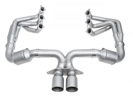 Porsche 992 GT3 Catted Race Exhaust System - 4" Slash Cut Single Wall Tips  (Satin Black) - SOUL Performance
