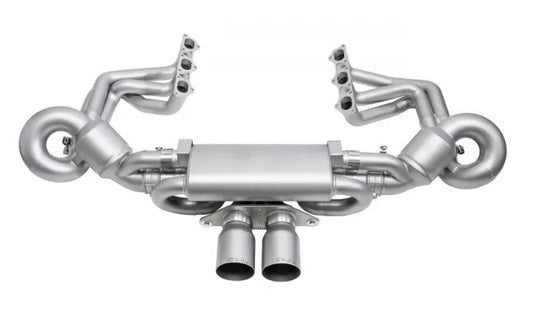 Porsche 992 GT3 Catted Valved Exhaust Package - 4" Slash Cut Single Wall Tips  (Brushed Finish) - SOUL Performance