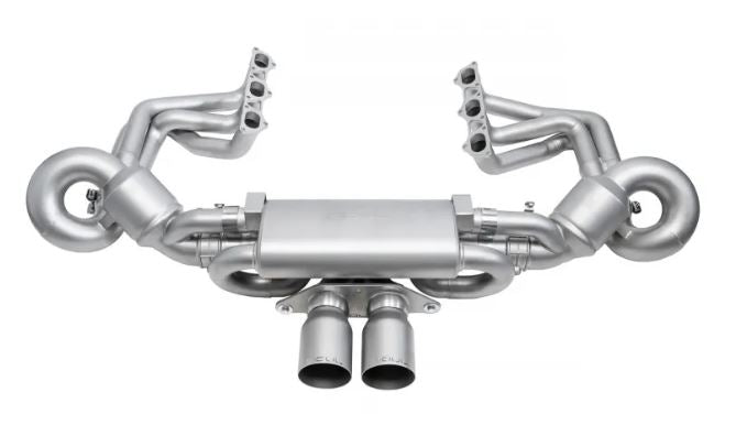 Porsche 992 GT3 Catted Valved Exhaust Package - 4" Straight Cut Single Wall Tips  (Satin Black) - SOUL Performance