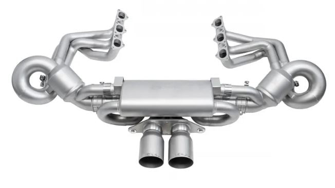 Porsche 992 GT3 Competition Valved Exhaust Package - 4" Slash Cut Single Wall Tips  (Brushed Finish) - SOUL Performance