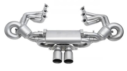 Porsche 992 GT3 Competition Valved Exhaust Package - 4" Slash Cut Single Wall Tips  (Satin Black) - SOUL Performance