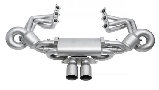 Porsche 992 GT3 Competition Valved Exhaust Package - 4" Slash Cut Single Wall Tips  (Satin Black) - SOUL Performance