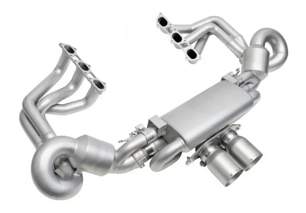 Porsche 992 GT3 Catted Valved Exhaust Package - 4" Straight Cut Single Wall Tips  (Satin Black) - SOUL Performance