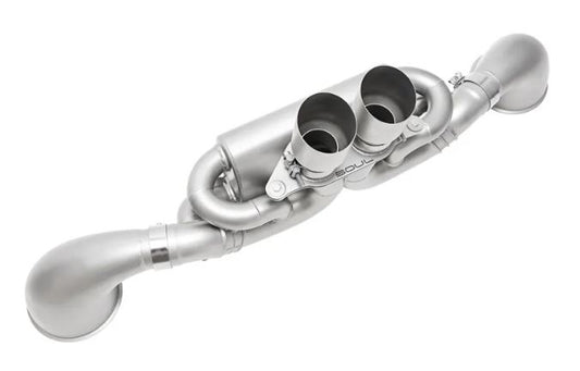 Porsche 992 GT3 Valved Exhaust System - 4" Straight Cut Single Wall Tips  (Brushed Finish) - SOUL Performance