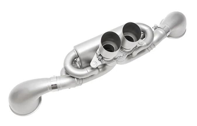 Porsche 992 GT3 Valved Exhaust System - 4" Slash Cut Single Wall Tips  (Signature Satin) - SOUL Performance