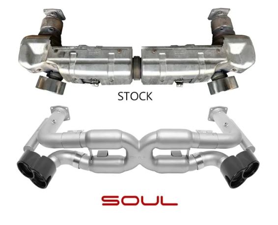 Porsche 996 Turbo Competition X-Pipe Exhaust System (includes Cat Bypass Pipes) - X-50 Style Bolt-On Tips - Black Chrome - SOUL Performance