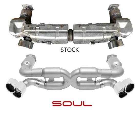 Porsche 996 Turbo Sport X-Pipe Exhaust System (includes Sport Catalytic Converters) - X-50 Style Bolt-On Tips - Black Chrome - SOUL Performance