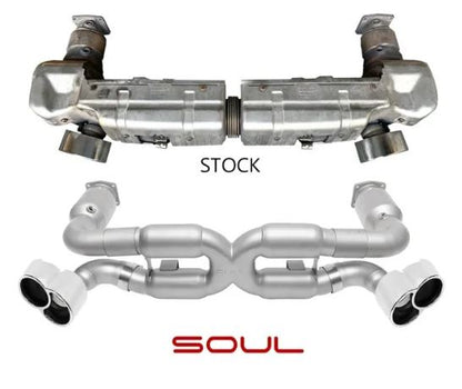 Porsche 996 Turbo Sport X-Pipe Exhaust System (includes Sport Catalytic Converters) - X-50 Style Bolt-On Tips - Black Chrome - SOUL Performance