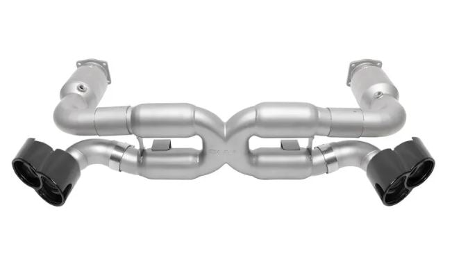 Porsche 996 Turbo Sport X-Pipe Exhaust System (includes Sport Catalytic Converters) - X-50 Style Bolt-On Tips - Black Chrome - SOUL Performance