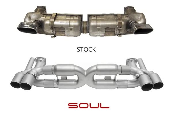 Porsche 997.1 Turbo Competition X-Pipe Exhaust System (includes Cat Bypass Pipes) - GT2 Style Single Wall Tips  (Signature Satin) - SOUL Performance