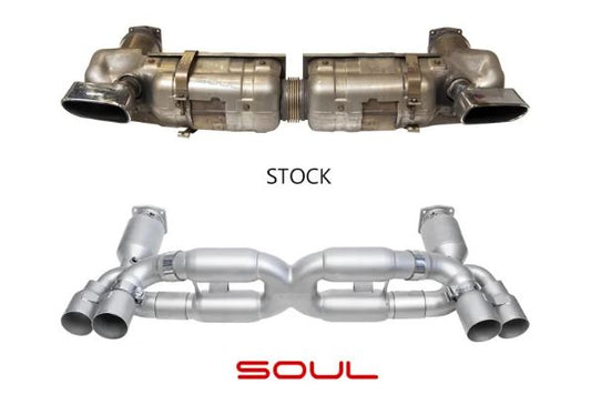 Porsche 997.1 Turbo Sport X-Pipe Exhaust System (includes Sport Catalytic Converters) - GT2 Style Single Wall Tips (Brushed Finish) - SOUL Performance