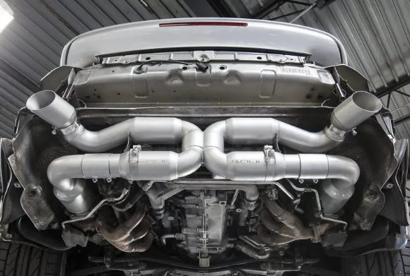 Porsche 997.1 Turbo Sport X-Pipe Exhaust System (includes Sport Catalytic Converters) - GT2 Style Single Wall Tips (Satin Black Finish) - SOUL Performance