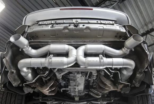 Porsche 997.1 Turbo Sport X-Pipe Exhaust System (includes Sport Catalytic Converters) - GT2 Style Single Wall Tips (Satin Black Finish) - SOUL Performance