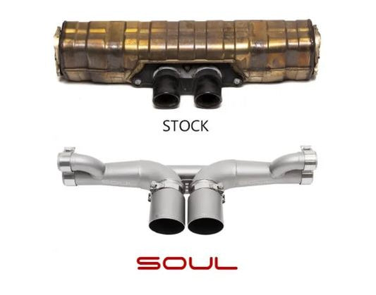 Porsche 997 / 997.2 GT3 Center Muffler Bypass Exhaust - 3.5" Straight Cut Single Wall Tips  (Signature Satin) - SOUL Performance