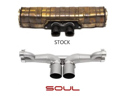 Porsche 997 / 997.2 GT3 Center Muffler Bypass Exhaust  - 3.5" Gunmetal Double Wall Tips - SOUL Performance